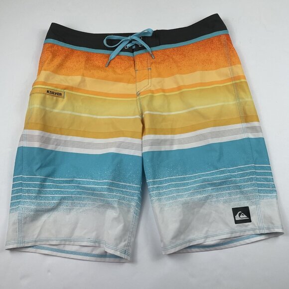 Quiksilver Other - Quiksilver Boardshorts Men’s 34 Swim Trunks Striped Colorblock Poly Stretch